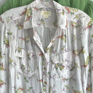 Anthropologie Maeve Amboseli Jungle Tiger Monkey Print Top Size 0 Button Down